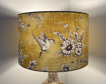 Yellow Bird Lampshade, Floral Finch Toile Fabric Handmade Lampshade