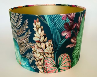 Tropical Velvet Lampshade, Teal Botanical Lampshade for Table Lamps, Lampshade for Ceiling pendant