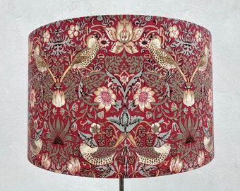 William Morris Lampshade Red Strawberry Thief Floral Birds for Table or Ceiling Lamps