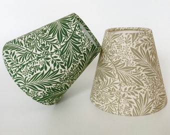 William Morris Larkspur Candle Clip Lampshade Green or Beige Fabric Clip On Lampshade