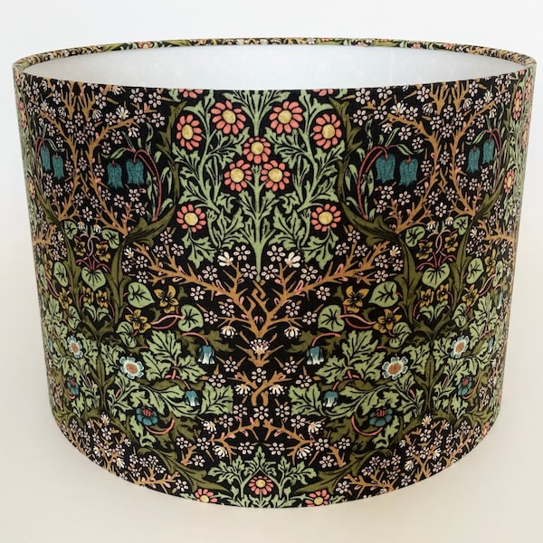 William Morris Blackthorn Lampshade, Green and Black Floral Lampshade for Table Lamps or Ceiling Pendant