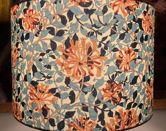 William Morris Lampshade Honeysuckle in Aqua Fabric Handmade for Table or Ceiling Lamp