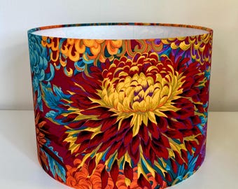 Bright Orange Red Chrysanthemum 30cm Drum Lampshade for Table Lamps