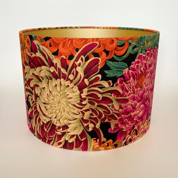 Bright Floral Lampshade, Pink Red Orange Chrysanthemum Flower Lampshade for Table Lamps or Ceiling Pendant