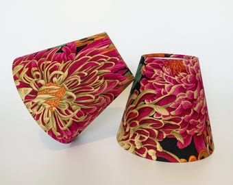 Bright Floral Candle Clip Lampshade, Pink Red Orange Chrysanthemum Flower Clip on Lampshade