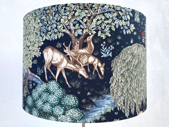 William Morris the Brook Lampshade Deer Stag Tree Black and Blue