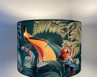 Tropical Teal Birds Lampshade for Table Lamps or Ceiling Pendant