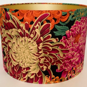 Bright Floral Lampshade, Pink Red Orange Chrysanthemum Flower Lampshade for Table Lamps or Ceiling Pendant