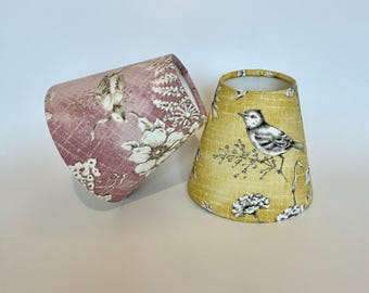 Pink or Yellow Bird Candle Clip Lampshade, iLiv Finch Toile Fabric Clip on Lampshades