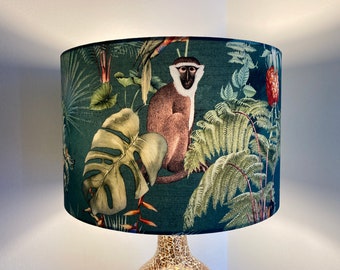 Tropical Lampshade, Teal Monkey and Palm Leaves Lampshade for Table Lamps or Ceiling Pendant
