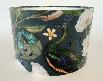 Peacock Velvet Drum Lampshade, Modern Contemporary Lampshade for Table Lamps, Lampshade for Ceiling pendant