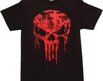 The Punisher Mens T-Shirt - Skull Logo Dripping Red Image Size Large