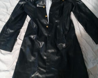 Black Leather Trench Coat Cosplay with Chain (Size Large)