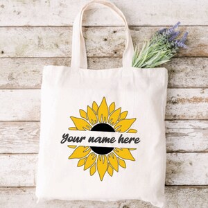 Personalized Tote Bag, Sunflower Canvas Bag, Cotton Canvas Tote, Sunflower Grocery Tote, Botanical Flower Tote Bag, Floral Canvas Tote