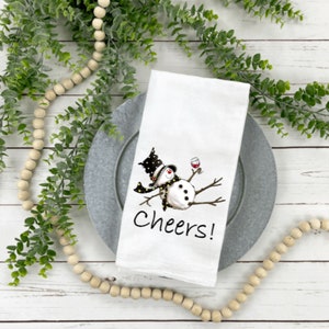 Holiday Kitchen Towel, Snowman With Wine Kitchen Towel, Wine Kitchen Towel, Christmas Tea Towel, Snowman Towel, Holiday Gifts