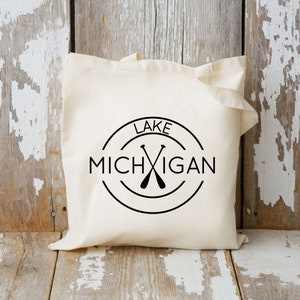 Lake Michigan Tote Bag, State of Michigan Gift, Travel Tote Bag, Cotton Canvas Tote Bag, Reusable Tote, Michigan Gift Ideas, Lake Life Tote