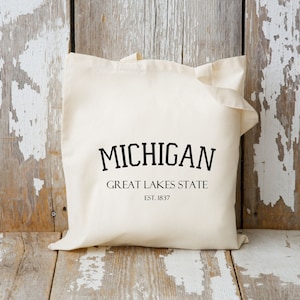 Great Lakes State Tote Bag, State Of Michigan Gift, Travel Tote Bag, Cotton Canvas Tote Bag, Reusable Tote, Michigan Gift Idea, Gift For Her