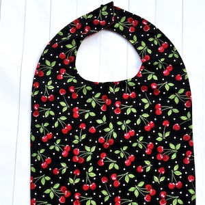 Cherry Print Adult Bib, Senior Woman Bib, Fashionable Adult Bib, Reusable Eating Bib, Cute Bib For Women, Meal Time Bib, Birthday Gag Gift