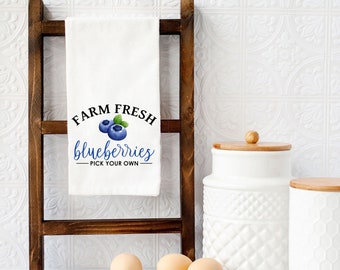 Blueberry Kitchen Hand Towel, Flour Sack Towel, Farmhouse Kitchen Decor, Tea Towel Blueberries, Fruit Lover Gift, Blueberry Kitchen Decor