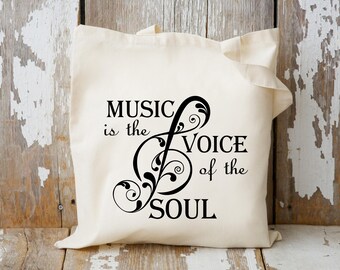 Music Teacher Bag, Music Teacher Gift, Custom Band Director Gift, Music Tote Bag, Lesson Bag, Book Tote Bag, Music Is The Voice, Grocery Bag
