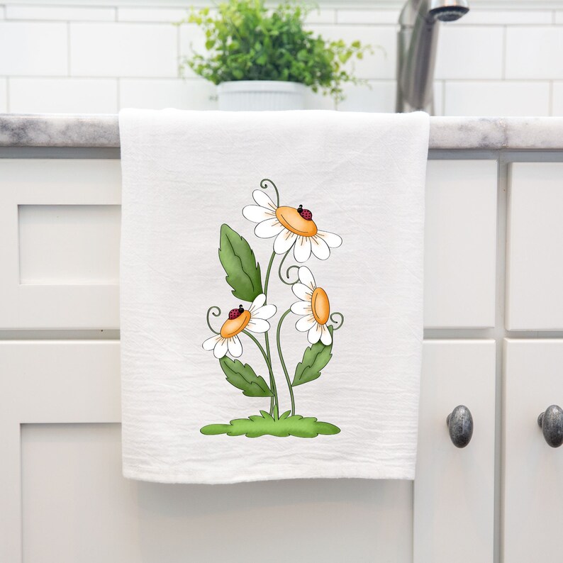Daisy Kitchen Decor Farmhouse Kitchen Tea Towel Floral Etsy