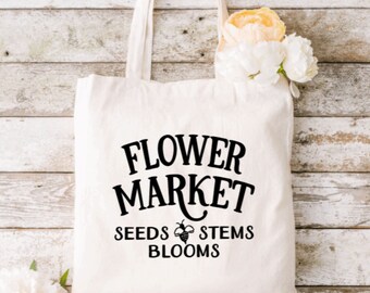 Flower Market Tote Bag, Farmers Market Tote Bag, Fresh Flowers Tote, Reusable Flower Market Cotton Tote Bag, Canvas Tote Bag Flower Market