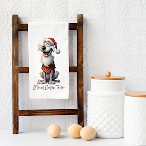 Official Cookie Tester Christmas Flour Sack Tea Towel, Funny Dog Kitchen Towel, Perfect for Holiday Baking, Gifts for Dog Dads and Moms
