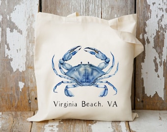 Personalized Crab Tote Bag: Nautical Beach Lover Gift