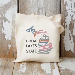 Michigan Tote Bag, Great Lakes Tote Bag, State of Michigan Gift, Market Bag, Cotton Canvas Tote Bag, Reusable Tote, Michigan Gift Ideas