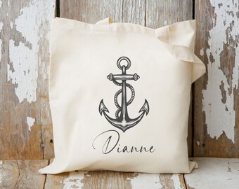 Personalized Anchor Tote Bag, Nautical Anchor Canvas Tote Bag, Personalized Gift, Beach Bag, Canvas Tote Bag, Nautical Summer Tote For Her