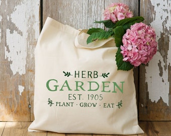 Herb Garden Tote Bag, Grocery Tote Bag, Farmers Market Bag, Plant Grow Eat, Garden Market Bag, Gifts For Gardeners, Reusable Tote Bag