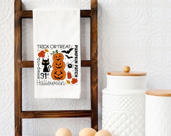 Halloween Kitchen Towel, Black Cat Kitchen Decor, Halloween Kitchen Decor, Halloween Dish Towel, Fall Kitchen Towel, Halloween Tea Towel