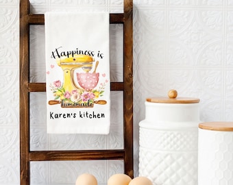 Happpiness is Homemade, Personalized Kitchen Towel, Custom Dish Towel, Flour Sack Towel, Farmhouse Kitchen Towel, Personalized Gift