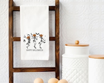 Dancing Skeleton Halloween Towel, Halloween Kitchen Decor, Skeleton Hand Towel, Cotton Tea Towel, Halloween Gifts, Halloween Essentials