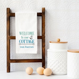 Welcome To Our Cottage Kitchen Towel, Personalized Kitchen Towel, Cottage Home Gifts, Cottage Home Kitchen Towel, Custom Tea Towel