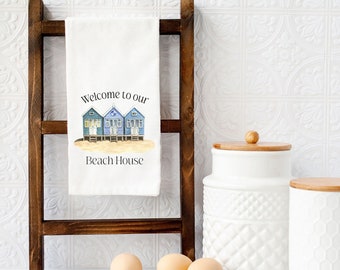 Beach House Dish Towel, Beach House Kitchen Decor, Nautical Kitchen Towel, Vacation Home Gift, Welcome To Our Beach House, Gift For Couple