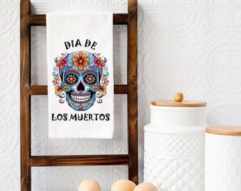 Day Of The Dead Towel, Sugar Skull Kitchen Towel, Dia De Los Muertos Decor, Halloween Kitchen Towel, Mexican Skull Tea Towel, Skull Towel