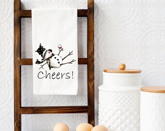 Christmas Snowman Funny Tea Towel, Funny Winter Snowman Flour Sack Towel, Christmas Hand Towel, Seasonal Decor, Wine Lover Gift,Winter Decor