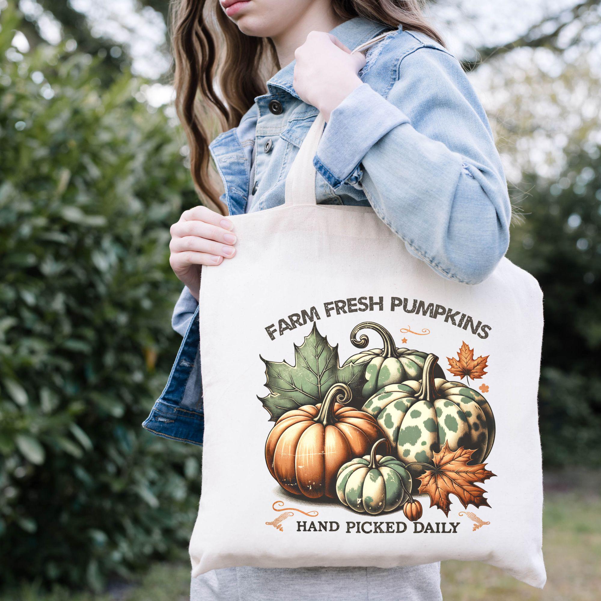 Canvas Tote Bag for Fall, Farm Fresh Pumpkin Tote Bag, Vintage-style ...