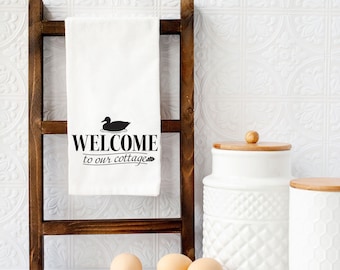 Welcome To Our Cottage Kitchen Towel, Cottage Home Gifts, Cottage Home Kitchen Towel, Loon Tea Towel, New Cottage Gift, Lake House Decor