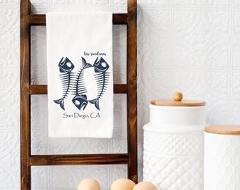 Personalized Coastal Kitchen Towel: Fishbone Nautical Decor