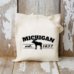 Michigan Moose Canvas Tote Bag, State of Michigan Gift, Travel Tote Bag, Cotton Canvas Tote Bag, Reusable Tote, Michigan Gift Ideas