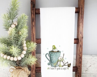 I Don't Give A Sip Towel, Snowman Kitchen Towel, Winter Kitchen Decor, Flour Sack Towel, Christmas Tea Towel, Coffee Lover Gift, Friend Gift