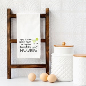 Trying To Make Protein Shakes, Funny Kitchen Towel, Kitchen Tea Towel, Sarcastic Kitchen towel, Flour Sack Tea Towel, Margarita Lover Gift