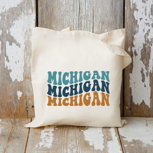 Michigan Mitten State, Retro Canvas Bag, Made In Michigan, Michigan Gifts, Custom Tote Bag, Michigan Tote Bag, Gift For Her, Mitten State