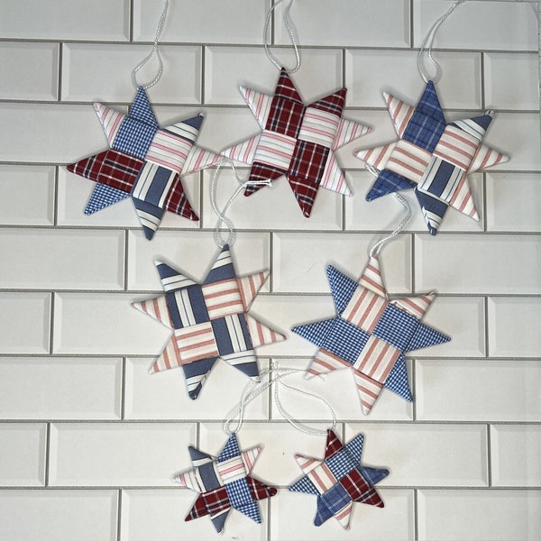 Origami Stars, Scandinavian Style, Star Ornament, Scandinavian Star, Patriotic Decor, Fabric Star, Patriotic Star, Red White Blue Ornament