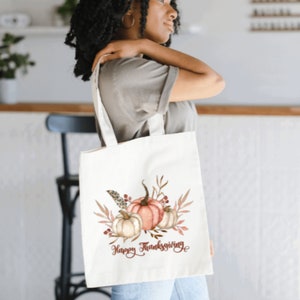 Thanksgiving Tote Bag, Fall Tote Bags, Autumn Tote Bag, Thanksgiving Gift, Reusable Grocery Tote Bag, Fall Pumpkin Tote Bag, Gift For Her image 3