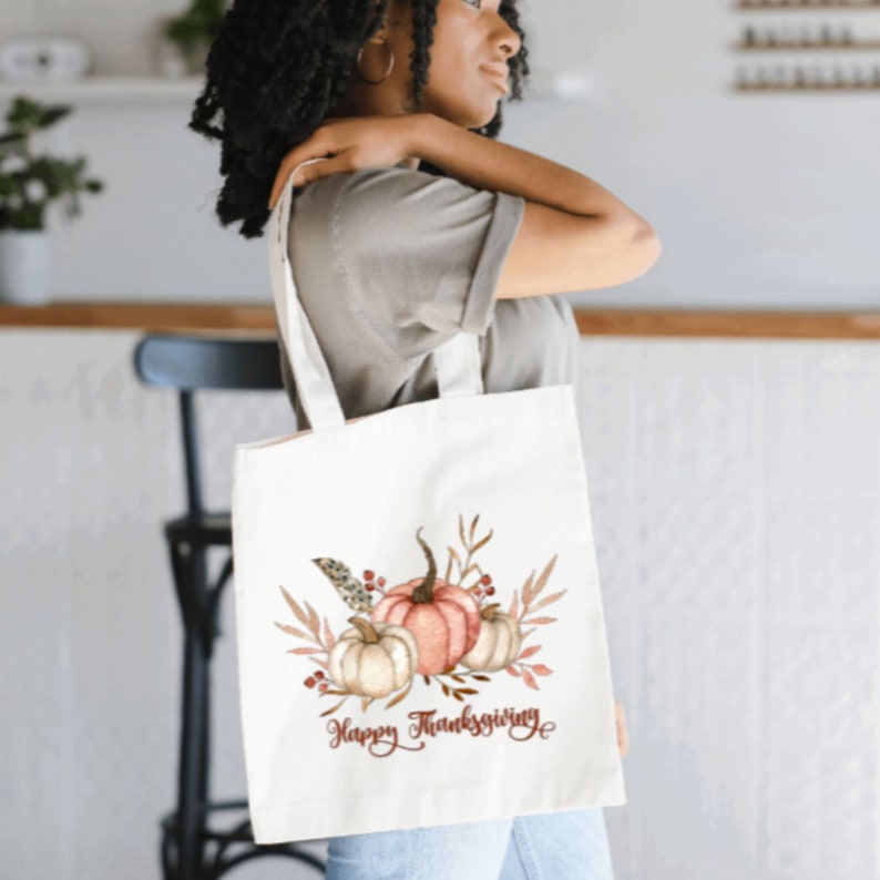 Thanksgiving Tote Bag, Fall Tote Bags, Autumn Tote Bag, Thanksgiving Gift, Reusable Grocery Tote Bag, Fall Pumpkin Tote Bag, Gift For Her image 3