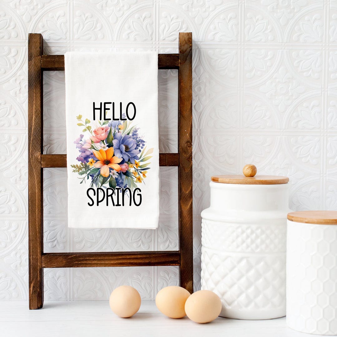 Hello Spring - Kitchen Towel, Floral Tea Towels, Flour Sack Kitchen Tea ...