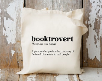 Booktrovert Definition Canvas Bag, Book Lovers Shoulder Bag, Funny Book Lover Tote, Library Bag, Bookish Tote, Gift For Book Lover